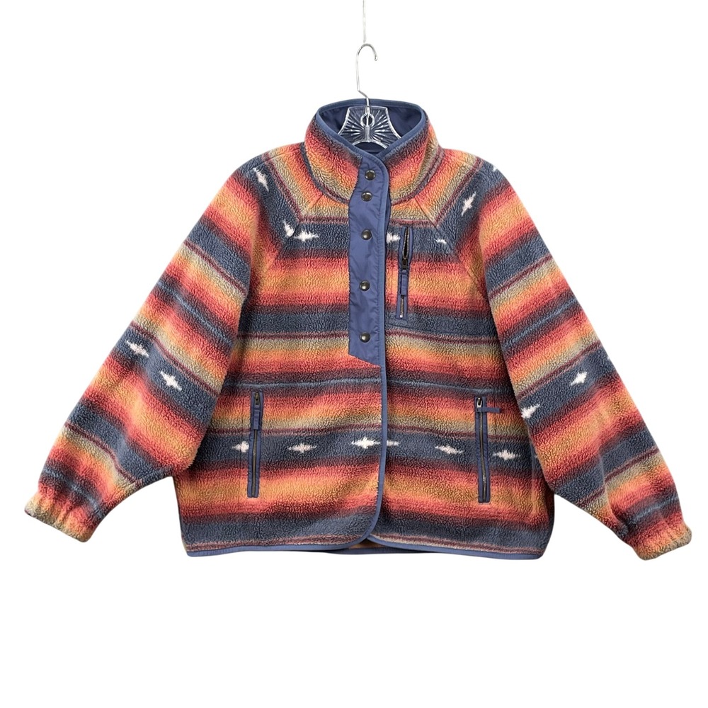 American Eagle Fleece Jacket Womens Small Multicolor Southwestern Striped Sherpa